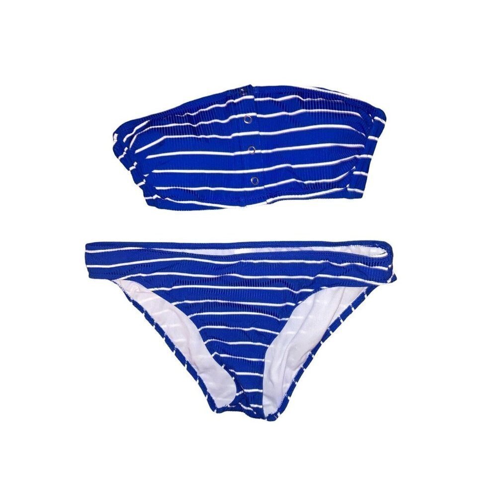XHILARATION Women’s 2 Piece Blue & White Ribbed Bikini Set SIZE D DD XL